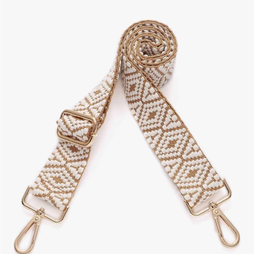 NWOT White & Tan Woven Adjustable Crossbody Bag Strap. 1.5” W. Up to 57” L.